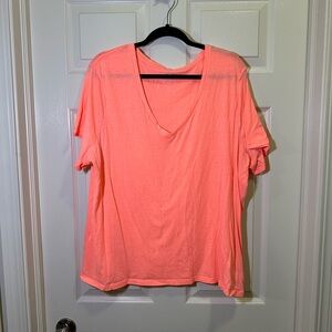 Old Navy V-Neck Short Sleeve Shirt Size XXL Relaxed Neon Coral Orange
